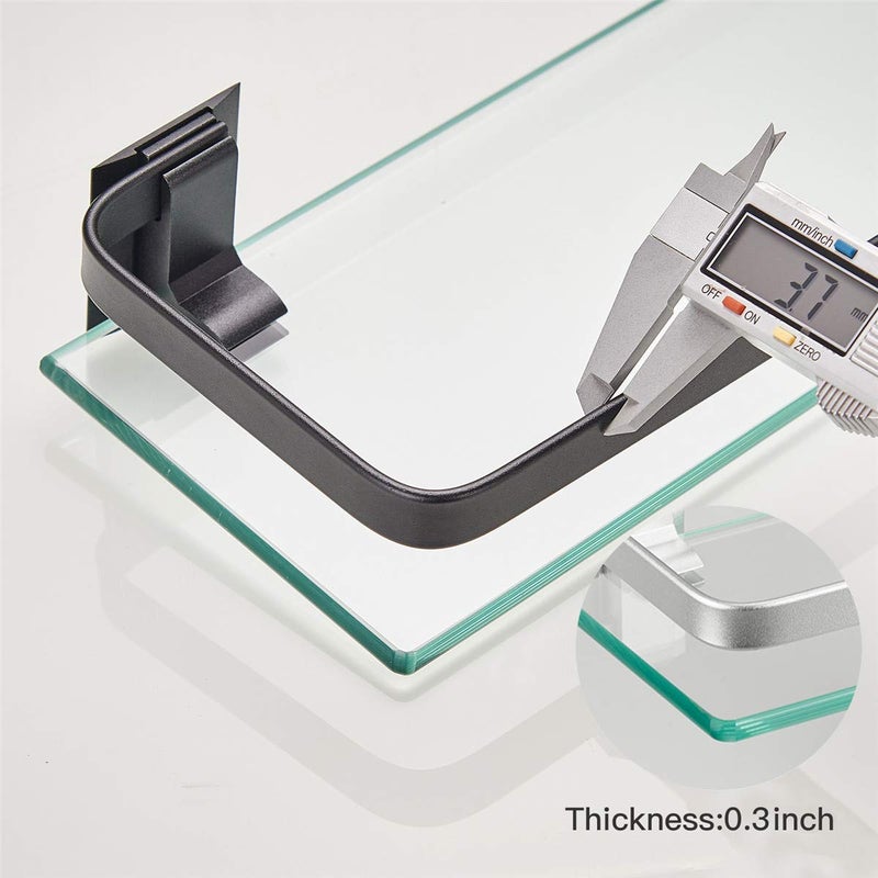 VOLPONE Bathroom Glass Shelf with Towel Bar Black Bathroom Shelf Wall Mount Rustproof Bathroom Wall Organizer Towel Rails1 Tier (Black) - Image 2